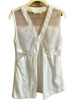 Lace and Poplin Mini Dress in White